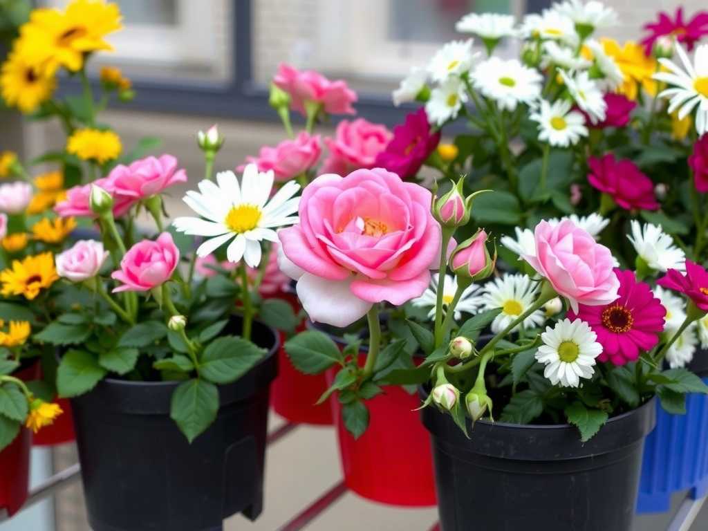 How to grow balcony roses paired with seasonal flowers