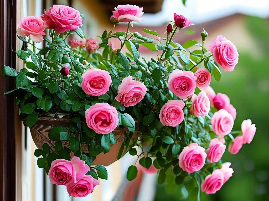 How to grow balcony roses paired with hanging plants