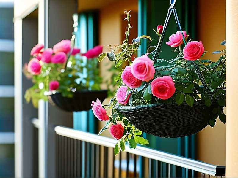 How to set hanging‑basket vertical spacing by mature‑foliage‑height of balcony‑rose varieties