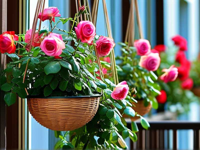 How to set hanging‑basket vertical spacing by mature‑foliage‑height of balcony‑rose varieties(1)